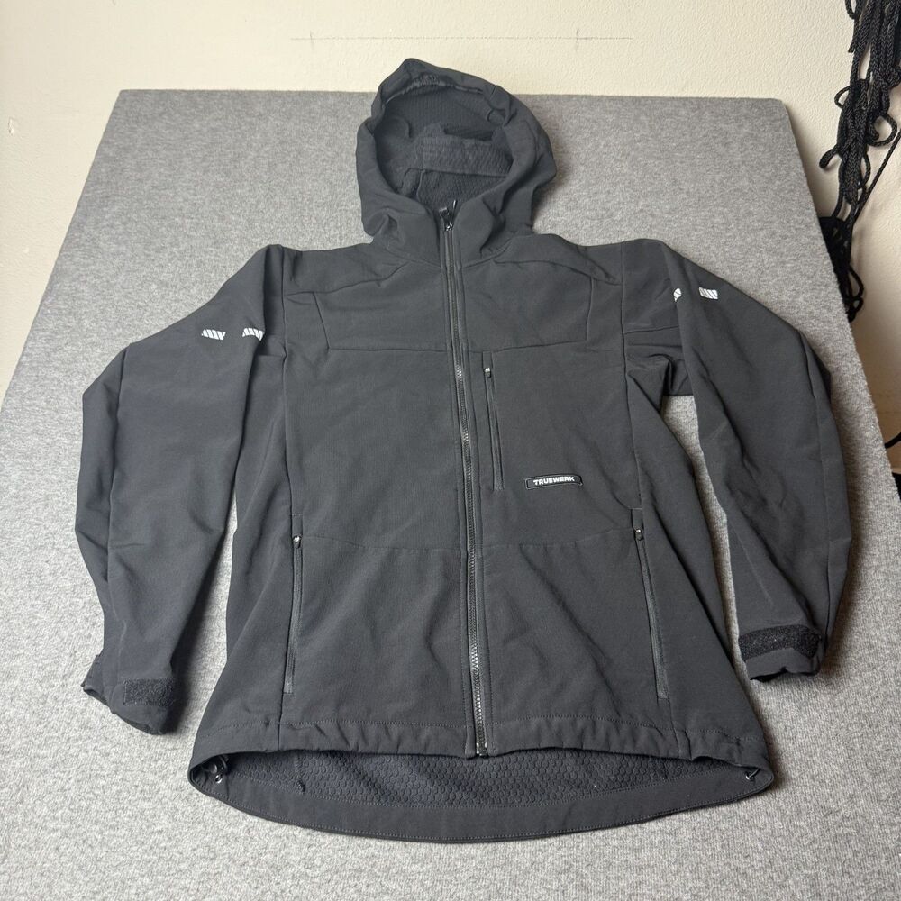 Truewerk Jacket Mens Medium Black Softshell Full Zip Water Repellent Gridfleece